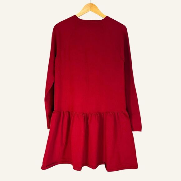Max Mara Red Knitted Drop Waist Long Sleeves Dress Sz L Basic Luxury - Picture 2 of 9